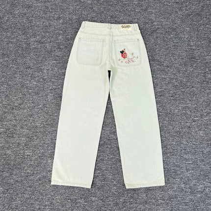 Real Photos Derschutze Jeans High Quality Pattern Embroidery Denim Trousers Retro Grey Street Men Women Pants