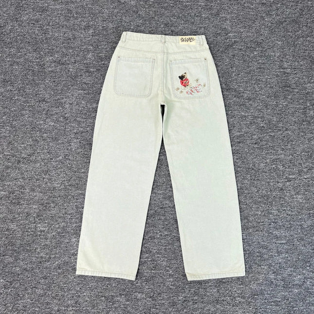 Echte Fotos Derschutze Jeans Hochwertiges Muster Stickerei Denim Hose Retro Grau Street Männer Frauen Hose