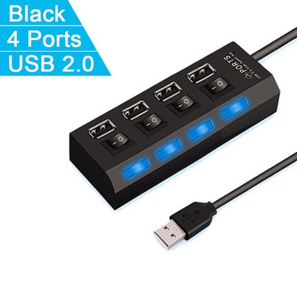 High Speed 4/7 Ports USB HUB 2.0 Adapter Expander Multi USB Splitter Multiple Extender with LED Lamp Switch for PC - product
