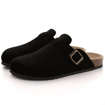 Black buckle clogs with rounded closed toes