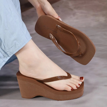 Thick Soled Flip Flops for Women 2026 New Summer Square Toe Fashionable Outer Wear Height Increasing Anti Slip Clip on Slippers