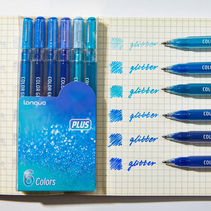 6 Glittering Journal Pens - Vibrant Colors, Perfect for Journaling, Marking, Drawing, Coloring, Writing Greeting Cards, and Holi