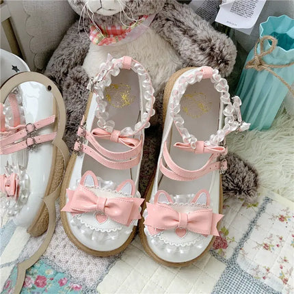Mary Jane Women Shoes Round Toe Cute Bow Lace Japanese Style Lolita Ladies Footwears High Quality Fashion Korean Style Flats