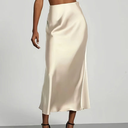 Women's Satin Midi Skirt, High‑waisted Slim Straight, Elegant Draping, Mature Versatile for Commute, Vacation & Parties