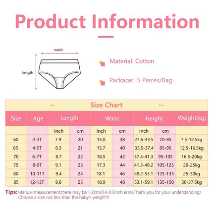 5-Piece Queen Princess Cartoon Panties For Girls Pure Cotton Girls Briefs Print Children's Triangle Underwear Comfortable Fit