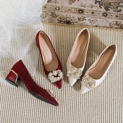 New Shoes for Women Fashion Pumps OL Crystal High Heels Shoes Ladies Beautiful Dress Wedding Shoes Big Size