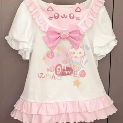 Y2k Cutecore Summer Women Korean Japan Harajuku Short Sleeve Egirl Anime T-shirts Aesthetic Oversized Kawaii Tshirt Tops Clothes