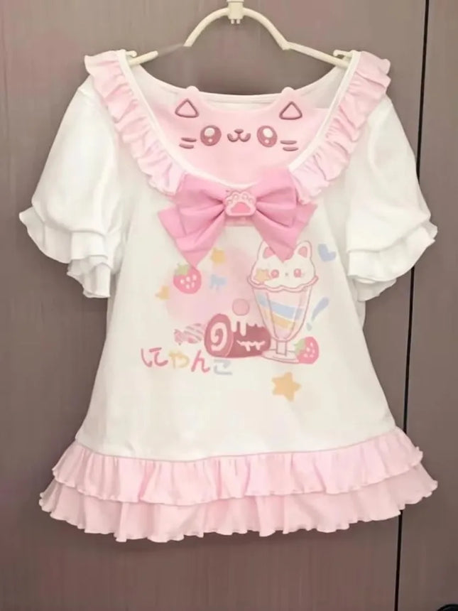 Y2k Cutecore Sommer Damen Koreanisch Japan Harajuku Kurzarm Egirl Anime T-Shirts Ästhetisch Oversized Kawaii Tshirt Tops Kleidung