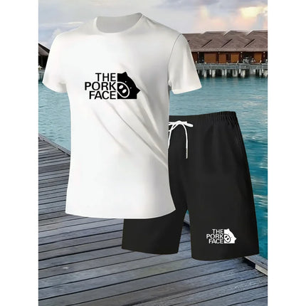 Men'S New Summer Collection2026Short-Sleeved Top Set，Quick-Drying And BreathableThe Pork Face+Pig Head Print Suit