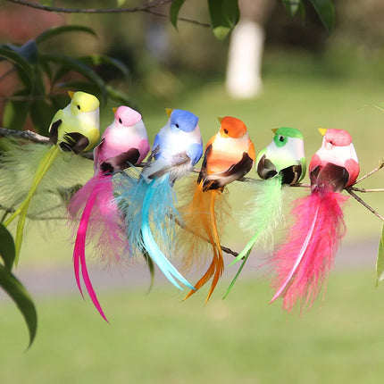 6PCS Artificial Feather Bird Fake Birds Christmas Decoration Foam Animal Wedding Home Garden Ornament Gift Craft Bird Model