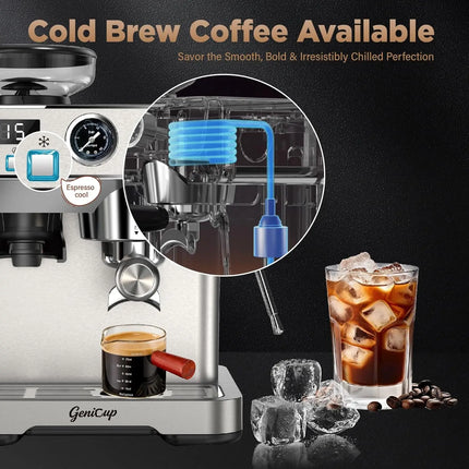 20 Bar Espresso Machine with Grinder, PID Temp Control 194-203°F, 68oz Tank, Cold Brew, All-in-One for Home