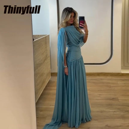 Thinyfull A-line Arab Prom Dress Sleeveless Chiffon Holiday Style Dress 2026 Long Formal Gown Robe De Soirée Customized