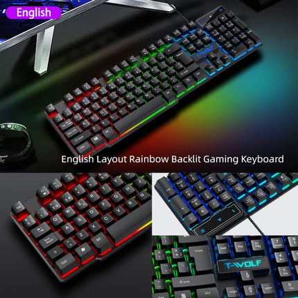 5-in-1 Set Gaming Combo Keyboard 4-color Breathing Light Mouse 3.5mm Gaming Headset Gaming Speaker Anti-slip Mouse - product