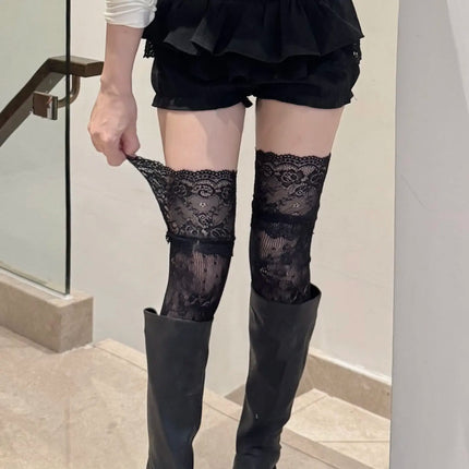 Women's Lace Fishnets Stockings Sexy JK Lolita Over The Knee Socks Autumn/Summer Retro Thigh Highs Tights Breathable Fishnets
