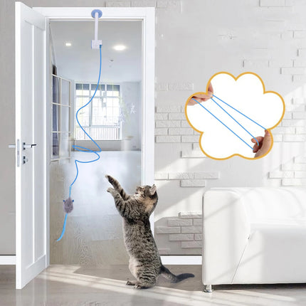 Door Hanging Auto-Rebound Cat Toy Retractable Kitten Teaser with 3 Catnip Mice Interactive Pet Play Toy for Indoor Cats Playing