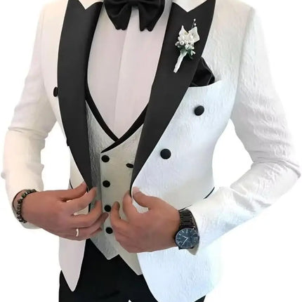 Floral Jacquard 3 Piece Suits for Wedding Slim Fit One Button Tuxedos Blazer Double Breasted Vest Pants