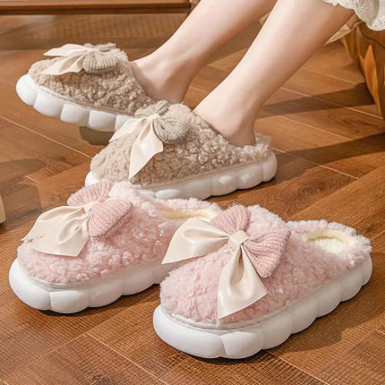 Winter Cute Butterfly Cotton Slippers for Women Non Slip Thick Sole Fluffy Indoor House Shoes Warm Maternity Home Footwear
