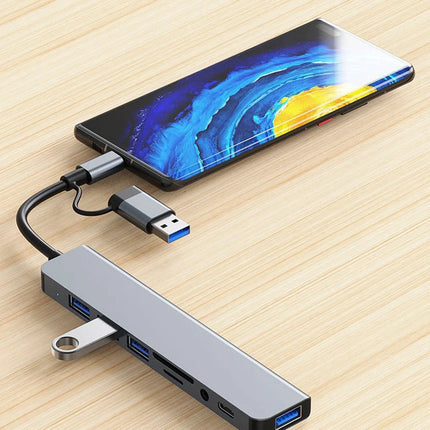 8 in 2 USB +USB-C HUB Docking Station with 3.5mm Audio Jack Adapter for Micro SD Card Reader Laptop Tablet Phone - product im