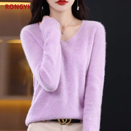 Sweater 100% Merino Wool Knitwears Autumn Winter Cashmere Knitted V-Neck Pullover Solid Jumper Clothing Tops