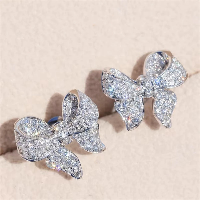 Classic Sweet Cute Bowknot Crystal Zircon Stud Earrings For Women Romantic Trend Delicate Wedding Party - product image 6