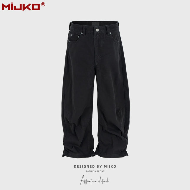 MIJKO Vintage Washed Baggy Black Jeans für Herren Streetwear Solid Casual Loose Denim Hose Straight Oversized Cargohose