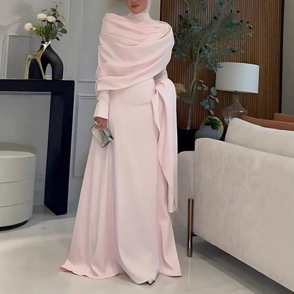 Women's Shawl Style Long Sleeve Tight Slimming Long Big Hem Dress Elegant Graceful Banquet Date Commute Versatile Evening Dress