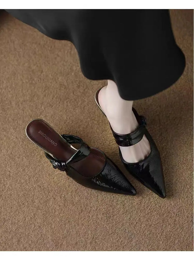 Absolutely Beautiful Slip-on Pointed Toe Sandals for Women, Outdoor Half-slippers, 2026 Summer French-style High-heeled Sandals