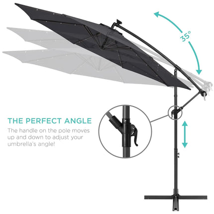 10ft Solar LED Offset Cantilever Hanging Market Patio Umbrella, 8 Sturdy Ribs, Easy Adjustment - Gray, Customized