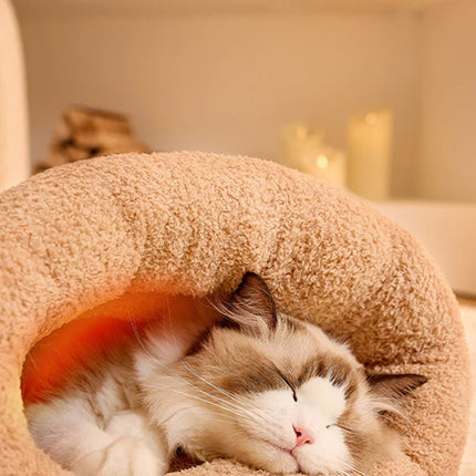 Cat Sleeping Bag Warm Fluffy Enclosed Tunnel Kitty Bed for Indoor Cats Cat Cave Bed Cozy Self Warming Pet Sack Bed for Kittens