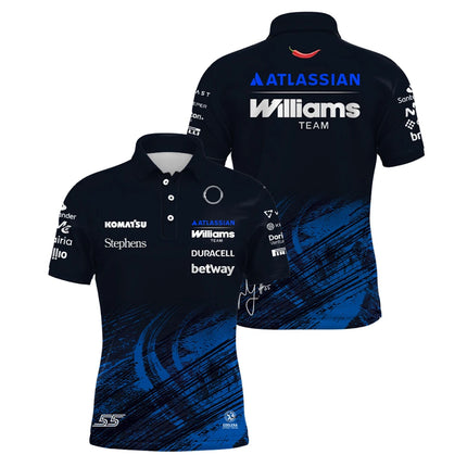 Men's Carlos Sainz 55 Navy Williams Racing Polo Shirt Alex Albon 23 Driver Sports Breathable T-Shirt Daily Casual Plus Size Polo