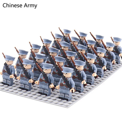 WW2 24pcs/Lot Military Soldiers Building Blocks Set Weapons Soviet US UK China France Army Action Figures Bricks Toys Kids Gifts