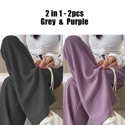 Summer Cool Ice Silk Straight Pants Women Fashion High Waist Wide Leg Trousers Female Solid Sagging Feeling Baggy Casual Pants