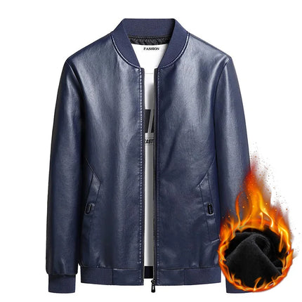 Leather Jacket Men Coats Plus Size 6XL 7XL 8XL Oversized Windproof Motorcycle Autumn Brand Fleece Black Zipper Winter Overcoat