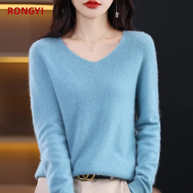 Sweater 100% Merino Wool Knitwears Autumn Winter Cashmere Knitted V-Neck Pullover Solid Jumper Clothing Tops