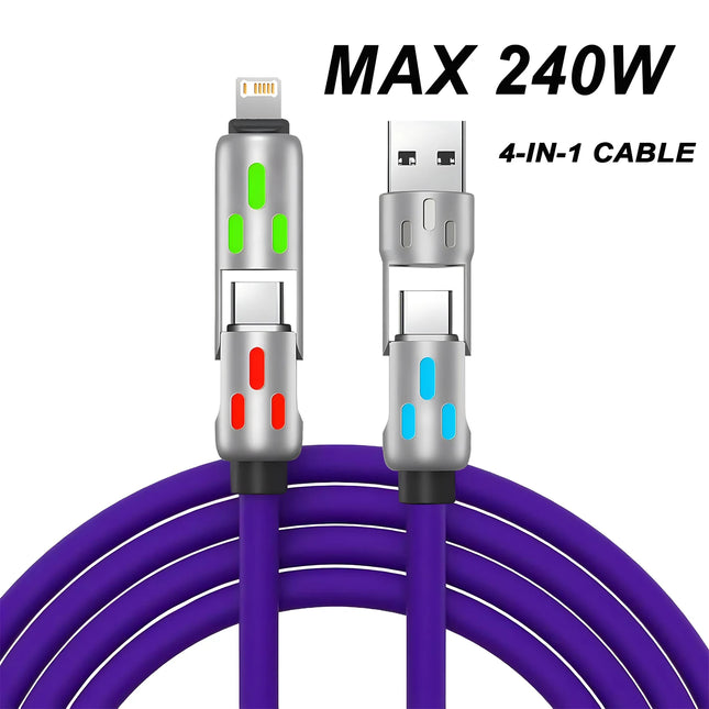 4-IN-1 240W USB USB-C To USB-C Cable PD Fast Charger Wire For iPhone 16 Pro Max 15 iPad Xiaomi Samsung Tablet 1M - product im