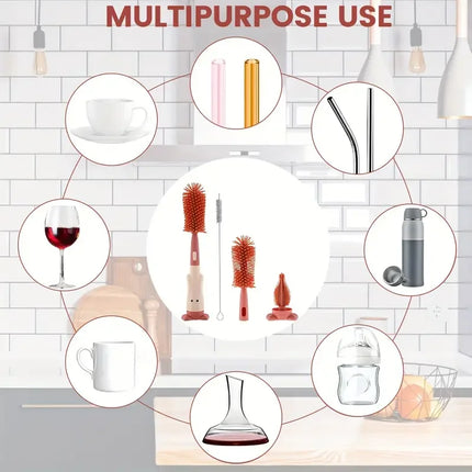 Bottle Brush Tea Cup Multifunctional Standing Brush Food Grade Silicone Nipple Brush Set Cup Brush Three-in-one Straw Brush Spon