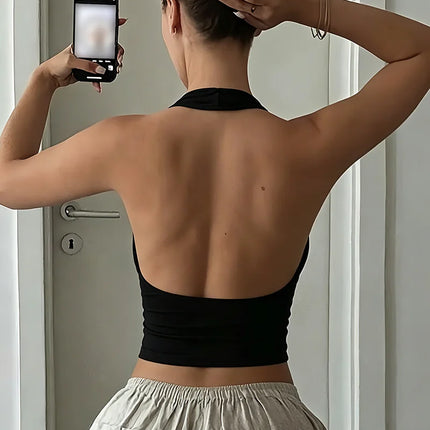 Summer Casual Elegant Sexy Comfortable Solid Color Hanging Neck Sleeveless Backless Vest Top