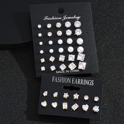 21 Pcs White Shiny Wedding Earrings Set For Women Men Fashion Vintage Crystal Star Heart Design Studs Trendy Jewelry Gifts 2024