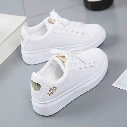 Women Leather Pu Casual Shoes New 2025 Woman Shoes Fashion Embroidered White Sneakers Breathable Flower Lace-Up Women Sneakers
