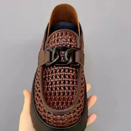 black brown casual business loafers man platform shoes sandals woven shoe man slip on mules half shoes for man