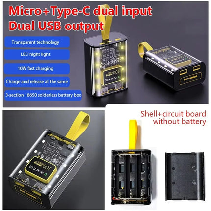3*18650 Battery Charger Case DIY Power Bank Box Fast Charge 5V 2A Double USB Output Battery Storage Box With LED Night Light