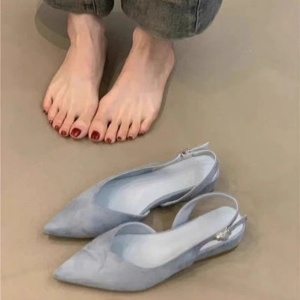 2025 New Concise Pointed Toe Square Low Heels Women Sandals Elegant Slingbacks Banquet Party Mule Shoes