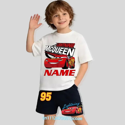 2026 Cars of the Universe Children's Pure Cotton Short-Sleeved Shorts for Boys with Cartoon Print Summer T-shirt Set of 2 Pieces