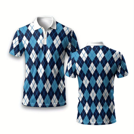 The 2026 Summer New men's short-sleeved POLO Shirt Features A Casual Fashionable And Comfortable 3D Checkered Pattern Print