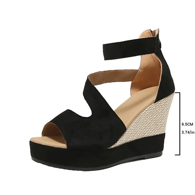 New Women's Trendy Outdoor Casual Large Size Wedge Sandals Summer Solid Color Waterproof Platform Retro Comfortable Sandals