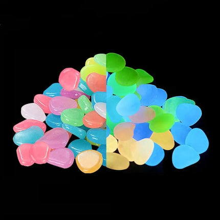 100Pcs Glow in The Dark Garden Pebbles for Sidewalk Garden Terrace Lawn Garden Patio Fish Tank Aquarium Decoration Glow Stone