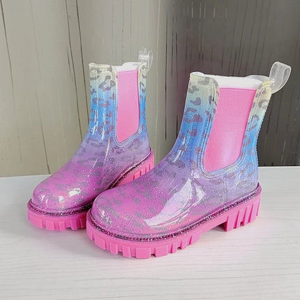 New Short Slip Boots Women's Fashion Round Head Sleeve Waterproof External Wear Heightening Rain Shoes