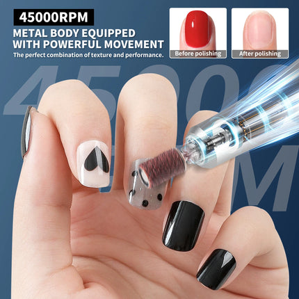 45000RPM Professional Electric Nail Drill Rechargeable Electric Portable Nail Sander File Low Noise for Manicure Salon