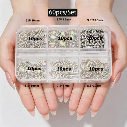 30/60pcs/Box 3D Luxury Metal Nail Art Decorations Alloy Shiny Rhinestones Pearl Gems Zircon Diamond Charms DIY Nail Accessories