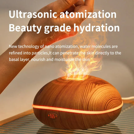 HOMEFISH 200ML Flame Aroma Diffuser with 7 Colors Night Light Portable Wood Grain USB Humidifier Cool Mist Essential Oil Fragran